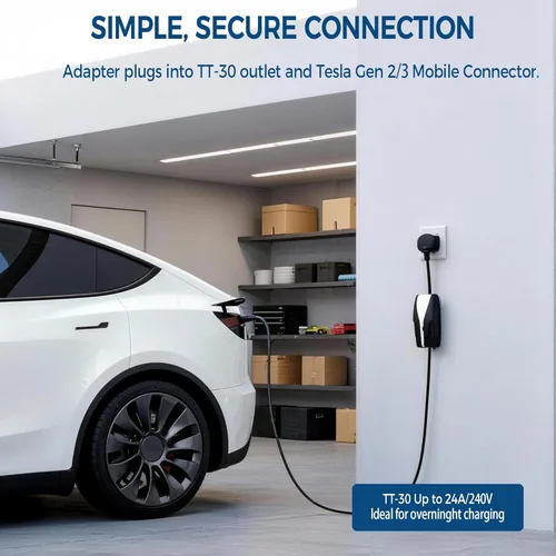 Miniatura 5 de Adaptador premium para cargador móvil Tesla Gen 2 Conecte a una toma de corriente de 240 V Carga de 24 amperios Longitud de 10 pulgadas (TT-30)