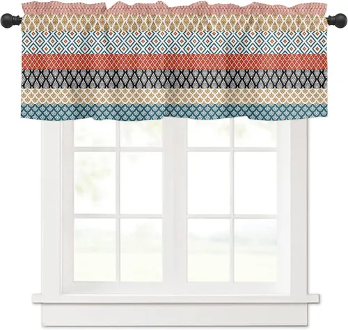 Cenefas bohemias para ventanas, cortinas tribales a rayas, vintage, con bolsillo para barra, 1 panel, estilo bohemio, cortinas cortas para ventanas