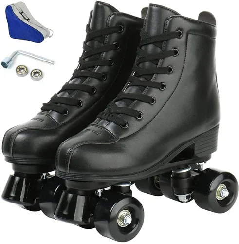 Miniatura 2 de YYW - Patines de cuero PU de alta calidad para mujeres y hombres, tipo botín, clásicos de doble fila, para interiores y exteriores, con bolsa