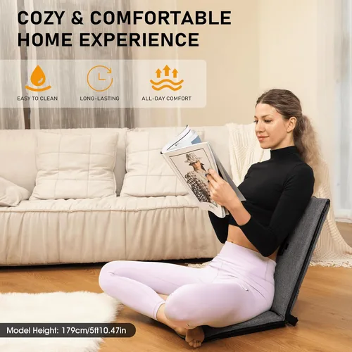 Miniatura 7 de Silla de Piso con Soporte para la Espalda, Silla de Piso Ajustable de 14 Posiciones, Asiento Portátil en el Suelo para Adultos y Niños, Asiento