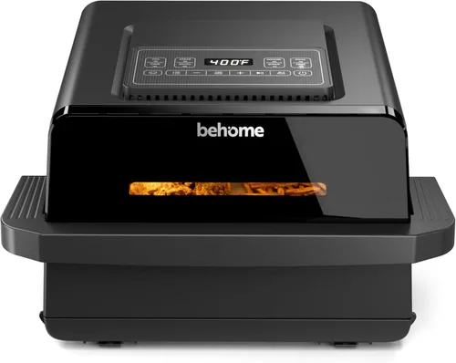 Behome Horno de pizza para interiores y freidora de aire, tamaño familiar de 6.5 cuartos de galón con piedra para pizza, 9 preajustes de cocción con