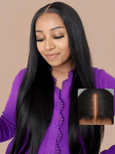 Miniatura 26 de UNICE Yaki - Pelucas de cabello humano lacio con encaje frontal 13x4, con cordón, Pre-Todo, sin pegamento, peluca de cabello humano frontal