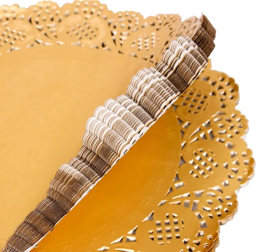 Miniatura 7 de 100 manteles individuales redondos de 12 pulgadas con encaje dorado para pasteles, manualidades, fiestas, bodas, decoración de vajilla, 100
