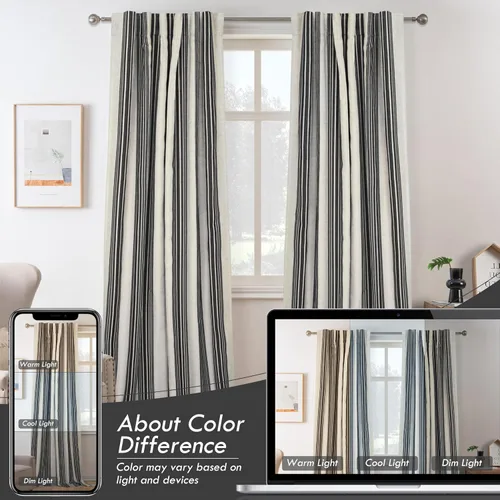 Miniatura 9 de DriftAway Chris Linen - Cortinas opacas con capa térmica y reductora de sonido, 63 pulgadas de largo para dormitorio, cortinas estampadas a rayas