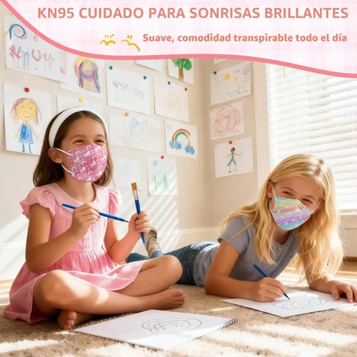 Miniatura 2 de FENFEN Máscara facial KN95 para niños desechable - Niño unicornio, niños de tamaño pequeño de 4 a 12 años, protección de 5 capas, transpirable