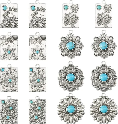 Colgantes de estilo tibetano, dijes de piedra turquesa sintética para collar, pulsera, joyería, fabricación de artesanías, Gema, No es una piedra