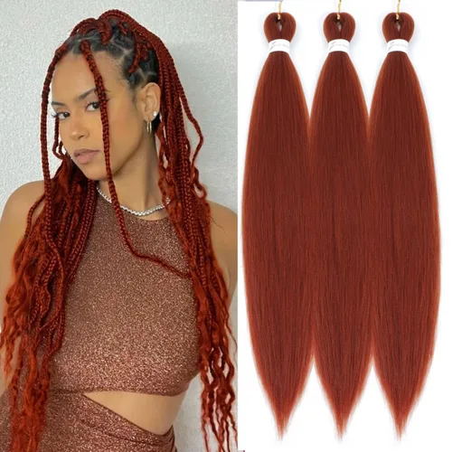 Miniatura 31 de Extensiones de cabello trenzado preestirado colorido, 3 colores, mezcla de cabello trenzado para niñas, 26 pulgadas, 3 paquetes