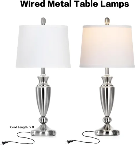 Miniatura 2 de Rinweey Lámpara de mesa negra de 27 pulgadas, lámpara de sala de estar con control táctil de 3 vías con puertos USB A+C, moderna lámpara de noche