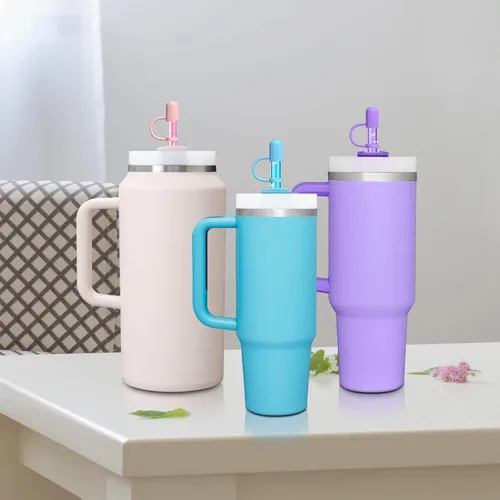 Miniatura 7 de 12 popotes de repuesto de colores con tapas protectoras para taza Stanley de 40 oz, 30 oz, 20 oz, 14 oz, 64 oz, popotes reutilizables con tapa, Paja