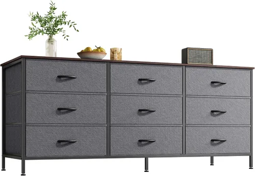 Miniatura 11 de Huuger Cómoda de 63 pulgadas para dormitorio, cómoda para armario con 9 cajones de tela, soporte de TV grande para TV de 55, 65, 70 pulgadas, centro