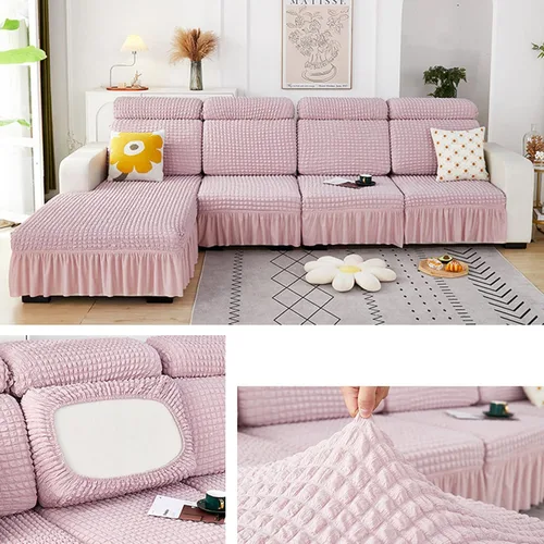 Miniatura 17 de Fundas elásticas para cojín en forma de L, funda de sofá modular de 1/2/3/4 asientos, con falda, sillón, sofá biplaza, protector de muebles