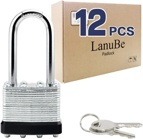 Miniatura 20 de LanuBe Candado laminado de 1-9/16 pulgadas (1.575 in) de largo grillete paquete de 2 llaves iguales, aro de plástico azul, cerraduras a granel