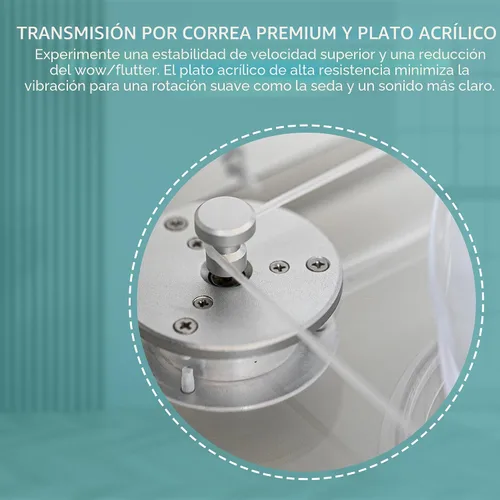 Miniatura 5 de Tocadiscos de vinilo vintage, tocadiscos Bluetooth 5.3 con preamplificador integrado, brazo de fibra de carbono, placa acrílica antivibración, doble