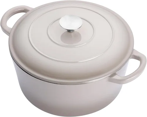Miniatura 33 de E-far - Horno holandés de 6 cuartos de galón, esmaltado de hierro fundido con tapa, olla de cocina redonda antiadherente para Naranja