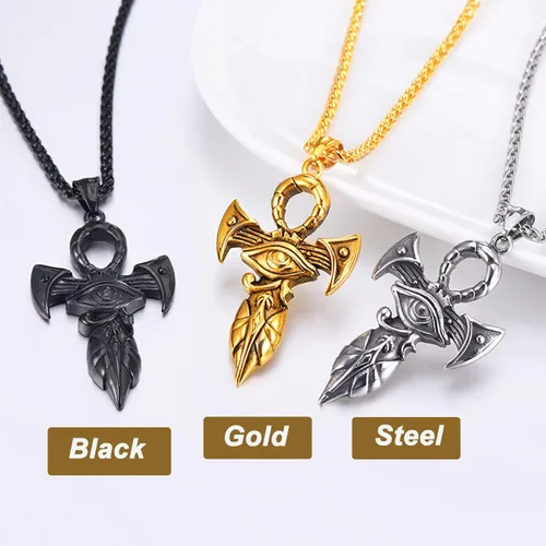 Miniatura 7 de U7 Horus Necklaces for Men Women, Stainless SteelBlackGold Plated Ankh Cross Egyptian Symbol Jewelry, Eye of Horrus Pendant with 22 Inch Chain