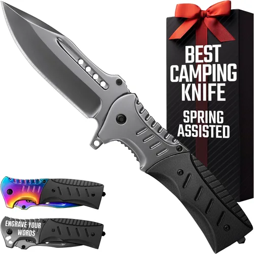 Miniatura 10 de Cuchillo de bolsillo para hombres con mango de madera, rompedor de vidrio y clip de bolsillo, hoja afilada de 3.66 pulgadas, cuchillos plegables 1.