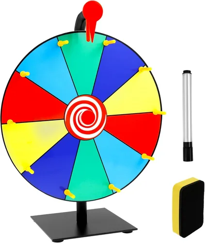 Rueda giratoria de premios de 11.8 pulgadas, 15/10 ranuras, ruleta de color, rueda giratoria interactiva con borrador y bolígrafo borrable de ruleta