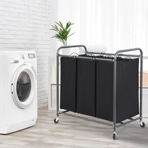 Miniatura 6 de STORAGE MANIAC Clasificador de ropa de 3 secciones, carrito de cesto de ropa de 35.9 galones (136 L) con ruedas resistentes rodantes con bloqueo