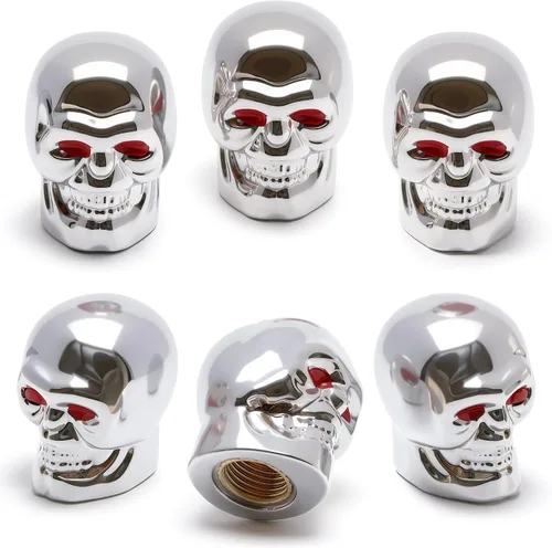 Miniatura 15 de 4 tapones de válvula de neumático estilo calavera, con anillo de goma O, cubiertas universales de vástago de válvula de neumático de núcleo de cobre