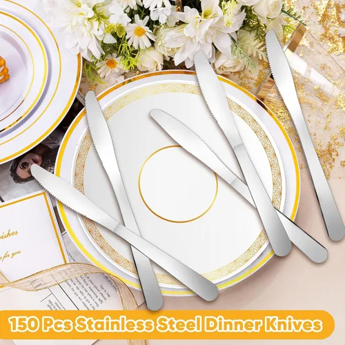 Miniatura 2 de 150 cuchillos de cena, cuchillo de mantequilla a granel de 8.3 pulgadas, cuchillos de acero inoxidable, cubiertos para mesa, hogar, restaurante