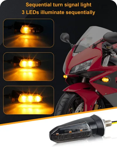 Miniatura 2 de 4 piezas de señales de giro universales para motocicleta, luces LED de señal de giro delanteras y traseras, intermitentes secuenciales ámbar