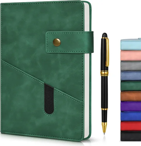 Miniatura 10 de vfaejll Cuaderno de cuero rayado azul A5 para hombres y mujeres, 5.9" X 8.4" Cuaderno diario personalizado de tapa dura con bolígrafo, 200 páginas
