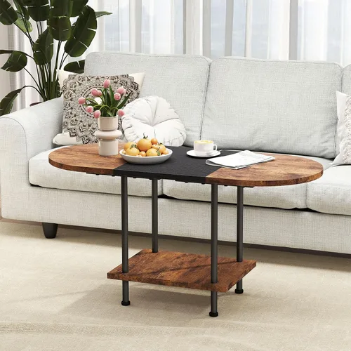 Miniatura 4 de Mesas de café, mesa central moderna con estante de almacenamiento, mesa de 2 niveles para sala de estar, diseño moderno de dos tonos (negro mezclado)