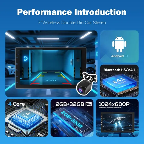 Miniatura 2 de Haudio Pantalla inalámbrica CarPlay doble DIN para automóvil, pantalla táctil HD de 7 pulgadas con Apple CarPlay, Android Auto, cámara de respaldo