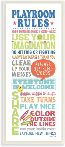 Miniatura 7 de Stupell Industries 'Playroom Rules Colorful Typography White Blue Green and Red', arte en lienzo, 10 x 24 pulgadas, fácil de colgar y resistente