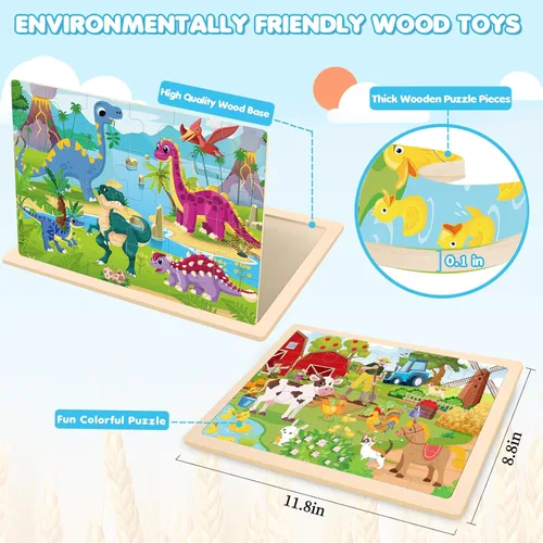 Miniatura 3 de Rompecabezas de Animales de Madera para Niños de 3, 4, 5 Años, Paquete de 4 de 24 Piezas Rompecabezas Montessori para Niñas y Niños Actividades