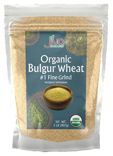 Trigo búlgur orgánico fino #1 de 2 libras, sin OMG, cultivado en Estados Unidos, bayas de trigo 100% naturales, bolsa resellable por Jiva Organics