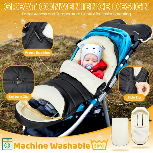 Miniatura 3 de IvyWind Saco para Pies de Cochecito, Saco de Invierno para Cochecito de Bebé con Cremallera Extraíble, Saco de Dormir Universal Cálido para Clima