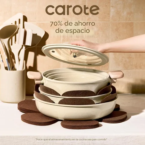 Miniatura 4 de CAROTE Juego de 25 piezas de utensilios de cocina de cerámica, juego de ollas y sartenes antiadherentes, juego de cocina para RV con asas
