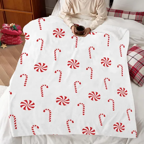 Miniatura 5 de Manta Navideña de Franela con Diseño de Bastón de Caramelo, Manta de Sofá Súper Suave y Cálida, Manta de Cama, Decoración Navideña de las Fiestas