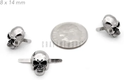 Miniatura 4 de CRAFTMEMORE Paquete de 10 adornos de piel con forma de calavera y forma gótica de hueso (pequeño, 0.315 x 0.551 in, plateado)