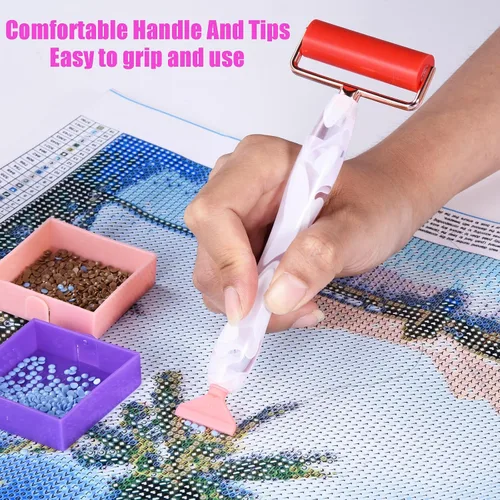 Miniatura 2 de Juego de herramientas de accesorios de pintura de diamante, 15 bolígrafos de arte actualizados, puntas de hilo con rodillo anticaídas, cera