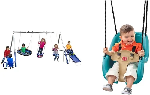 Miniatura 7 de XDP Recreation Free N' Swing - Juego de columpios, color gris y Little Tikes Snug 'n Secure Pink Swing con correas ajustables, 2 en 1 para bebés
