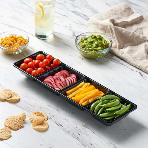 Miniatura 3 de Plasticpro Bandeja de servir de plástico rectangular de 4 secciones/platillo (2, Negro)