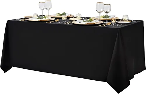 Miniatura 22 de Surmente Mantel cuadrado para mesas cuadradas o redondas, 100% poliéster, 52 x 52 pulgadas, mantel para bodas, banquetes o restaurantes (negro)