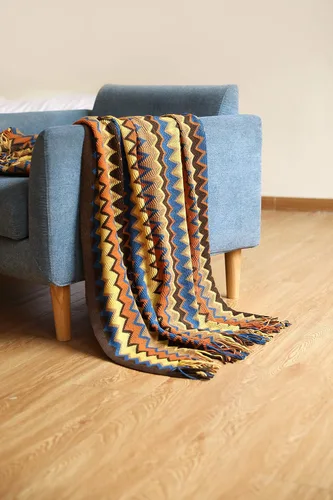 Miniatura 2 de Manta de punto texturizado con borlas de 51.1 x 94.5 pulgadas, a rayas para sofá, silla, cama, cama, ligera y suave