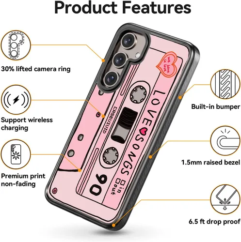 Miniatura 5 de Rosarnnah Funda compatible con Samsung Galaxy S24, bonita estética, duradera, a prueba de golpes, 6.6 pies, con diseño divertido de cinta de casete