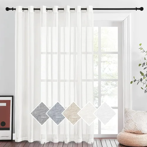 Miniatura 200 de NICETOWN Cortinas de lino traslúcidas con textura de lino de 84 pulgadas de largo, con ojales semitraslúcidos, tratamientos de ventana, privacidad