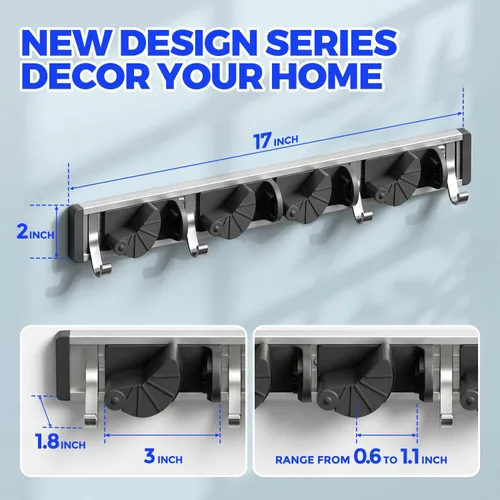 Miniatura 6 de Holikme Soporte para Escobas y Fregonas de Pared, Organizador de Metal para Despensa y Almacenamiento, Organizador de Herramientas de Cocina