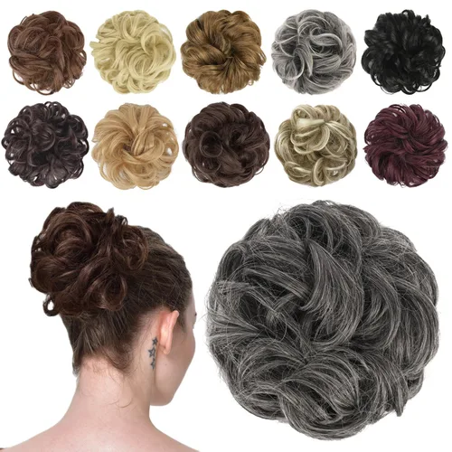 Miniatura 42 de FESHFEN Pieza de Cabello de Moño Desordenado - Extensiones Elásticas Onduladas Rizadas de Moño Scrunchies Sintético Chignon Postizos para Mujeres
