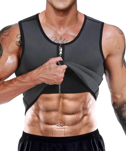 Miniatura 7 de NonEcho - Chaleco de sauna para hombre, chaleco de sudor caliente, entrenador de cintura de neopreno, camiseta sin mangas, moldeador, camiseta Negro
