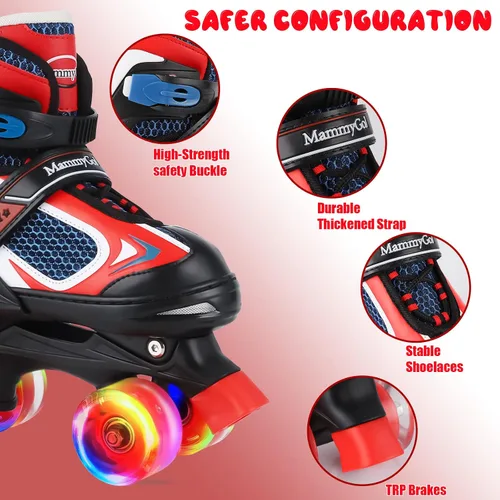 Miniatura 2 de Nattork - Patines de ruedas para niños y niñas, 4 tamaños, patines ajustables con ruedas iluminadas, divertidos patines para niños pequeños, Rojo
