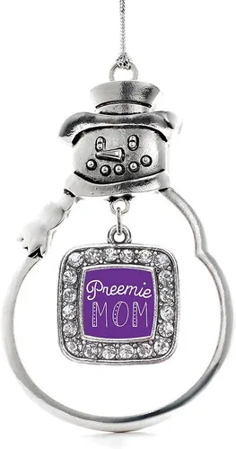 Miniatura 237 de Inspired Silver - Adorno de rodillo de reina - Adorno cuadrado de plata con muñeco de nieve con joyas de circonita cúbica