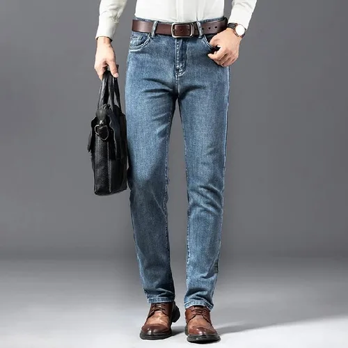 Miniatura 2 de JANTTAWEAR Vaqueros rectos regulares para hombre, jeans elásticos rasgados