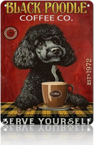 Miniatura 132 de Cartel de metal vintage con texto en inglés "Girl and She Lived Happily Ever After Dog" (Poodle Girl and She Lived Happily Ever After Dog), letrero