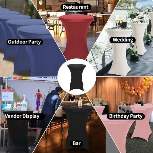 Miniatura 7 de FestiCorp Cubierta de Mesa de Spandex, Manteles Ajustados para Cóctel, Cubiertas de Mesa Redondas Elásticas Highboy para Fiesta, DJ, Bar, Boda, Rosa